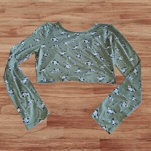 Size S Floral Green Long Sleeve Crop Top